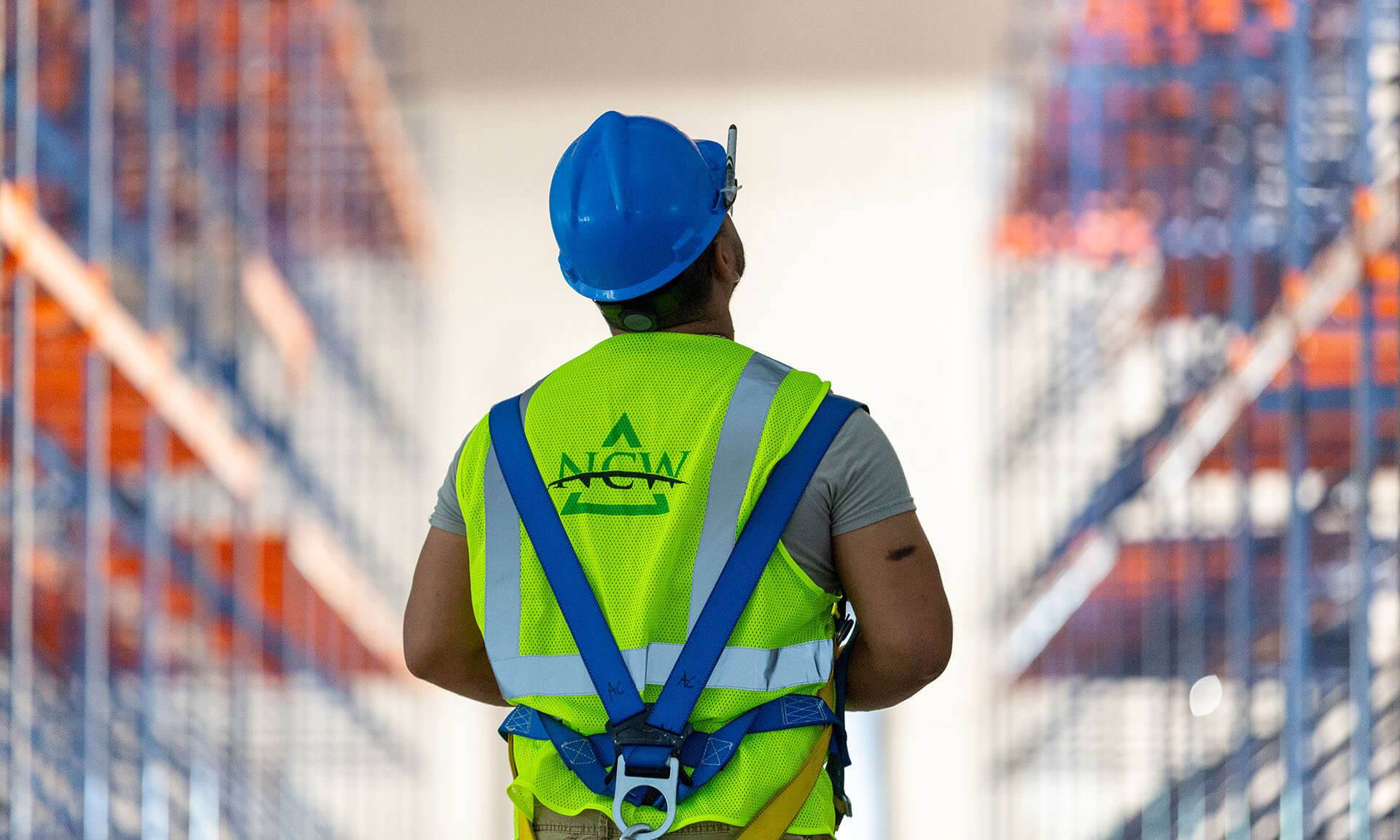 construction professional in warehouse facility